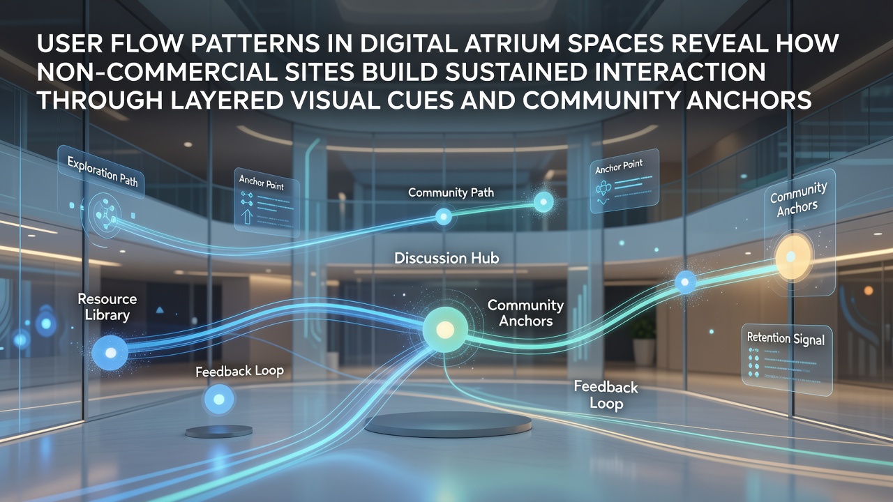 User Flow Patterns in Digital Atrium Spaces Reveal How Non-Commercial Sites Build Sustained Interaction Through Layered Visual Cues and Community Anchors